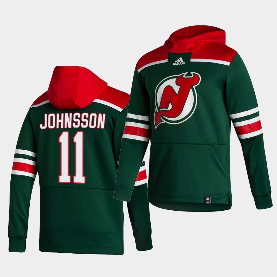 Men New Jersey Devils 11 Johnsson Green NHL 2021 Adidas Pullover Hoodie Jersey
